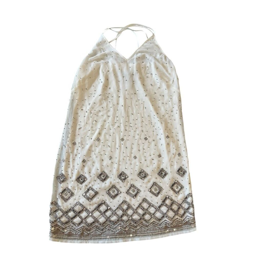 White House Black Market Beaded‎ Dress 2XS White Sleeveless Cocktail